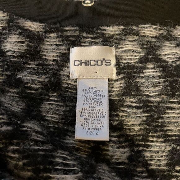 Chico's Long Button Front Gray Geometric Wool Alpaca Button Up Cardigan 2 - Picture 14 of 16